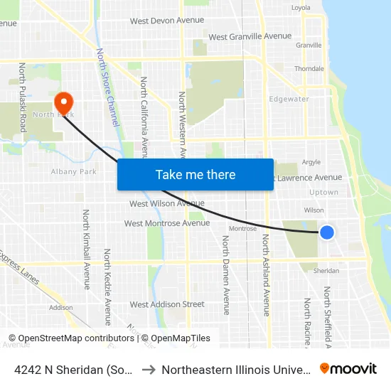 4242 N Sheridan (South) to Northeastern Illinois University map