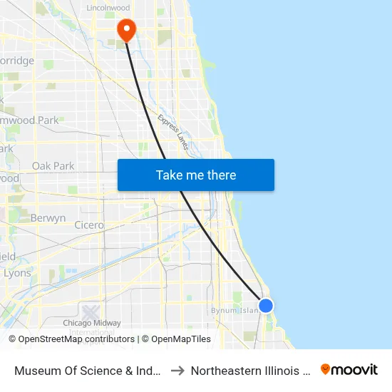 Museum Of Science & Industry (East) to Northeastern Illinois University map