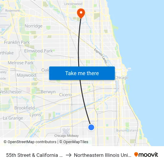 55th Street & California (West) to Northeastern Illinois University map