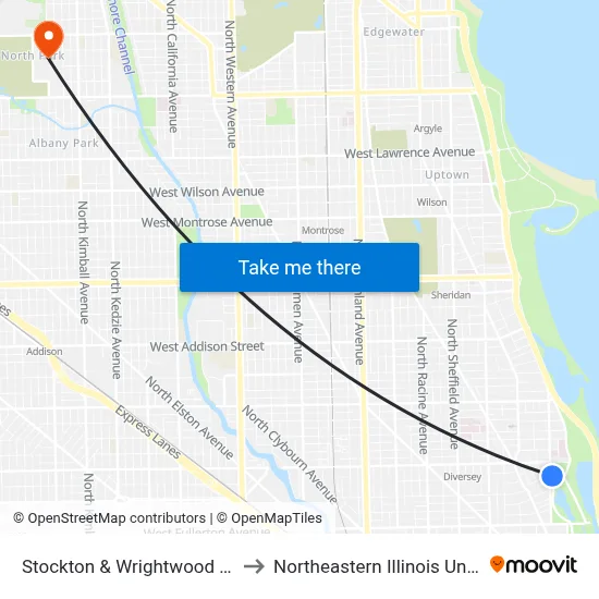 Stockton & Wrightwood (South) to Northeastern Illinois University map