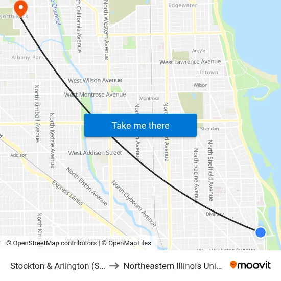 Stockton & Arlington (South) to Northeastern Illinois University map
