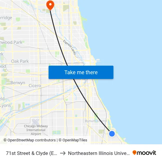 71st Street & Clyde (East) to Northeastern Illinois University map