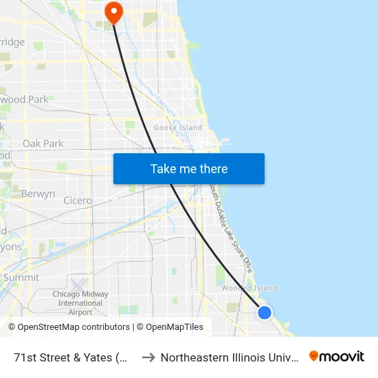 71st Street & Yates (West) to Northeastern Illinois University map