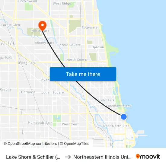 Lake Shore & Schiller (South) to Northeastern Illinois University map