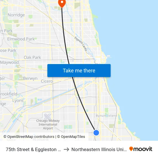 75th Street & Eggleston (West) to Northeastern Illinois University map