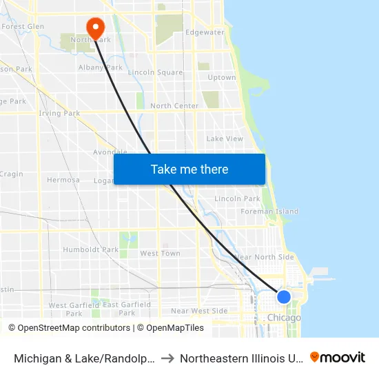 Michigan & Lake/Randolph (South) to Northeastern Illinois University map