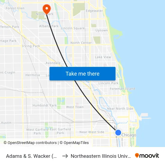 Adams & S. Wacker (West) to Northeastern Illinois University map