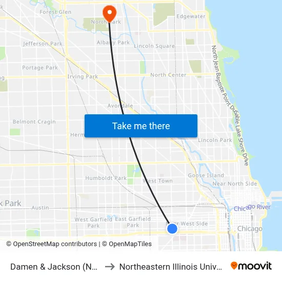 Damen & Jackson (North) to Northeastern Illinois University map