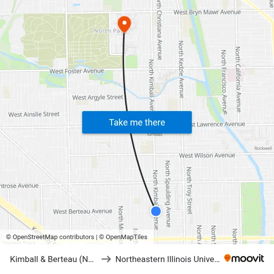 Kimball & Berteau (North) to Northeastern Illinois University map