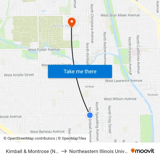 Kimball & Montrose (North) to Northeastern Illinois University map