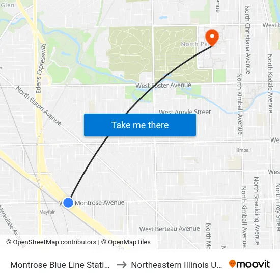 Montrose Blue Line Station (East) to Northeastern Illinois University map