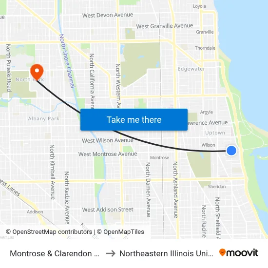 Montrose & Clarendon (West) to Northeastern Illinois University map