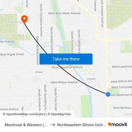 Montrose & Western (West) to Northeastern Illinois University map