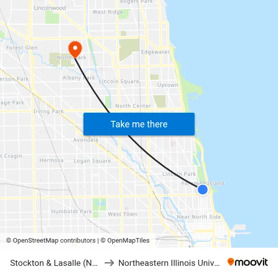 Stockton & Lasalle (North) to Northeastern Illinois University map