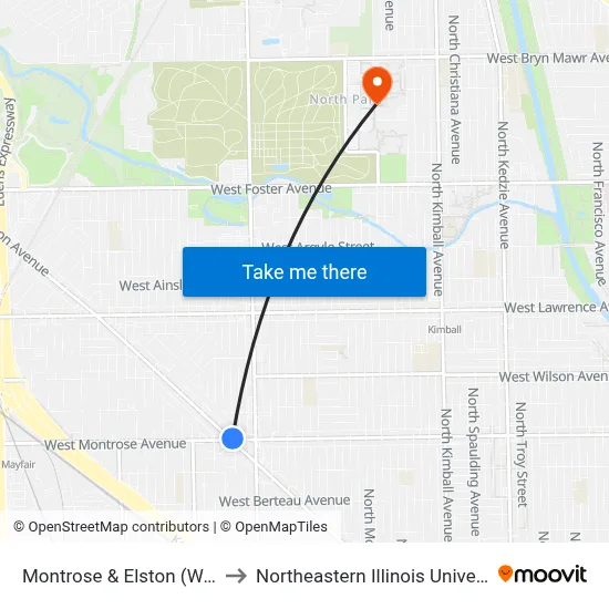 Montrose & Elston (West) to Northeastern Illinois University map