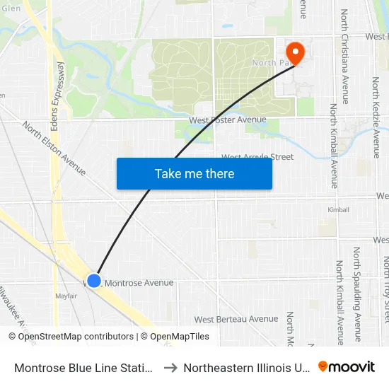 Montrose Blue Line Station (West) to Northeastern Illinois University map