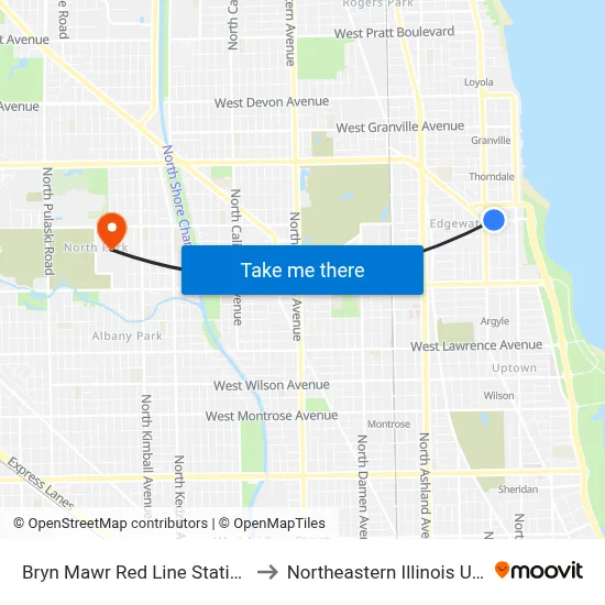 Bryn Mawr Red Line Station (West) to Northeastern Illinois University map