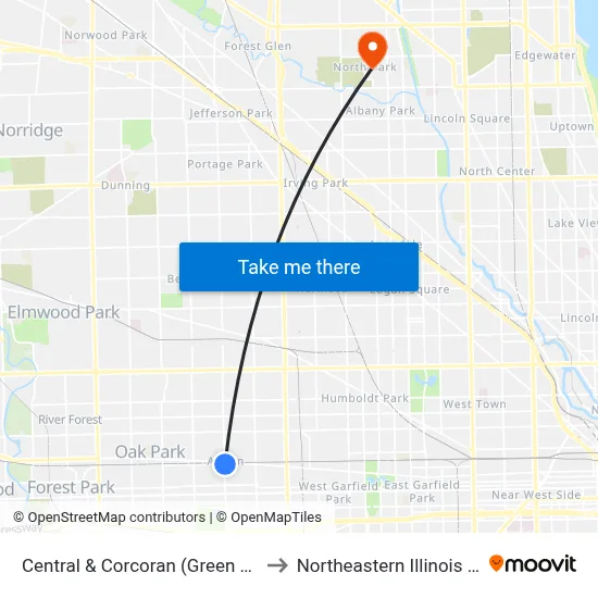 Central & Corcoran (Green Line) (North) to Northeastern Illinois University map