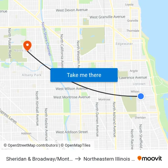 Sheridan & Broadway/Montrose (North) to Northeastern Illinois University map