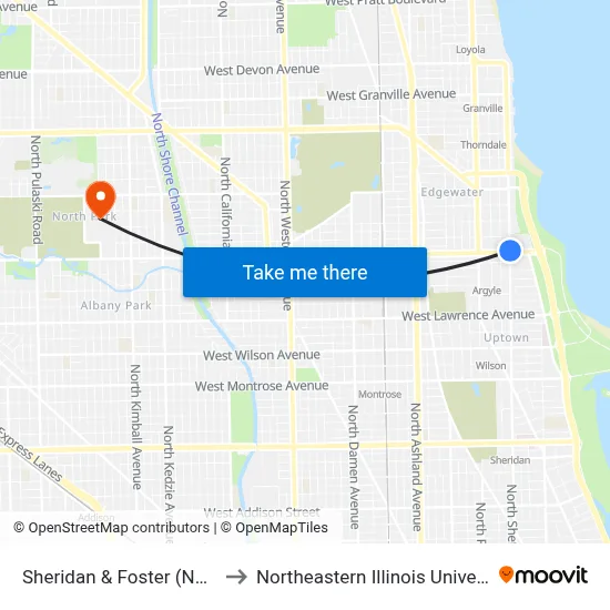 Sheridan & Foster (North) to Northeastern Illinois University map