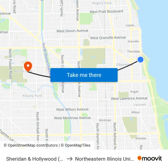 Sheridan & Hollywood (North) to Northeastern Illinois University map