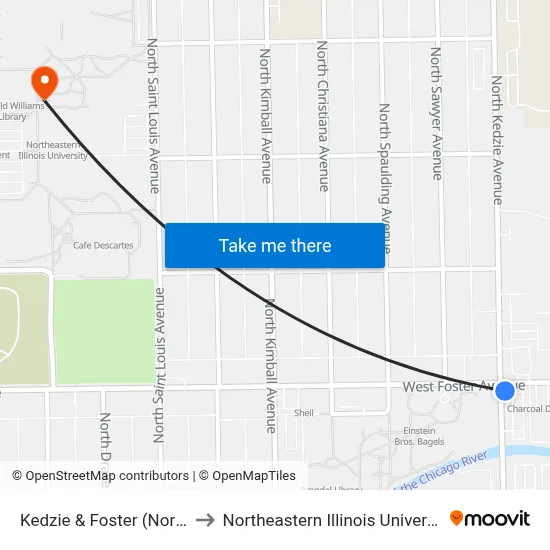 Kedzie & Foster (North) to Northeastern Illinois University map