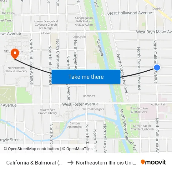 California & Balmoral (North) to Northeastern Illinois University map