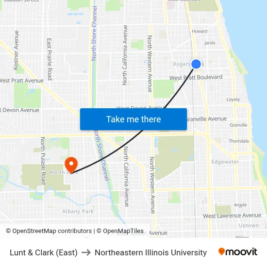 Lunt & Clark (East) to Northeastern Illinois University map