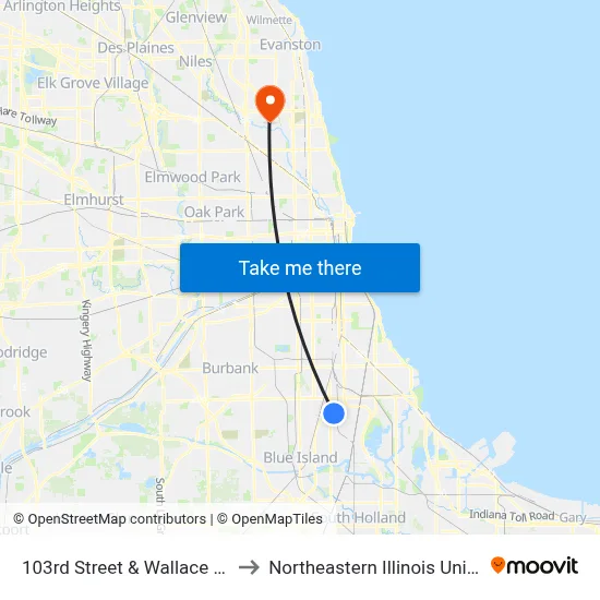 103rd Street & Wallace (West) to Northeastern Illinois University map
