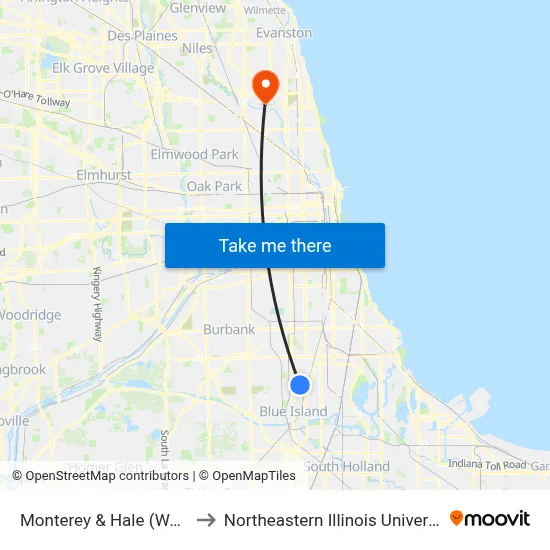 Monterey & Hale (West) to Northeastern Illinois University map
