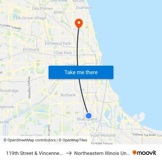 119th Street & Vincennes (East) to Northeastern Illinois University map