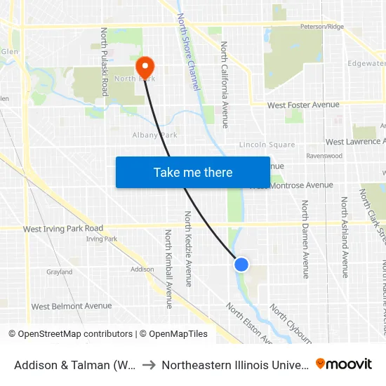 Addison & Talman (West) to Northeastern Illinois University map