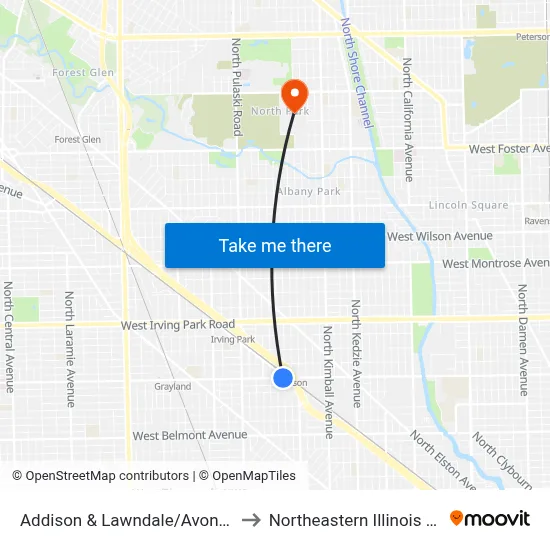 Addison & Lawndale/Avondale (West) to Northeastern Illinois University map