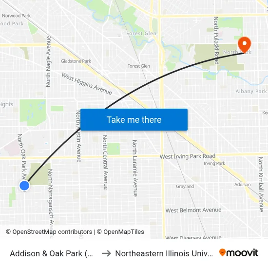 Addison & Oak Park (West) to Northeastern Illinois University map