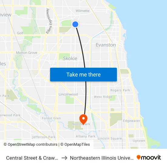 Central Street & Crawford to Northeastern Illinois University map
