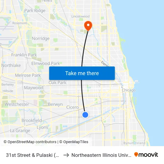 31st Street & Pulaski (West) to Northeastern Illinois University map