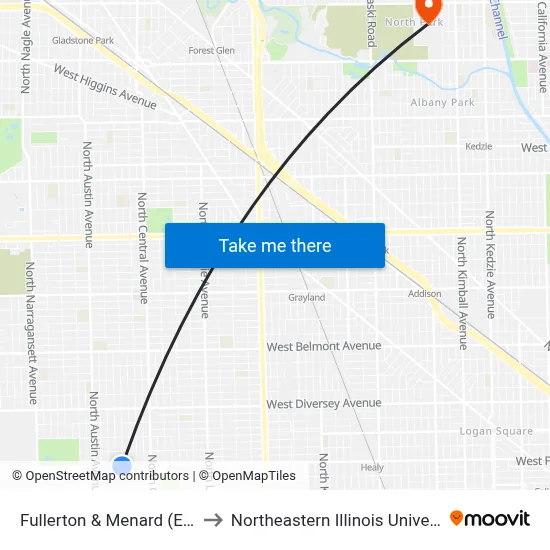 Fullerton & Menard (East) to Northeastern Illinois University map