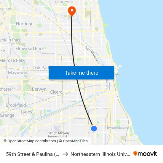 59th Street & Paulina (East) to Northeastern Illinois University map