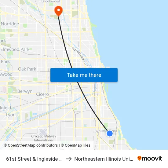 61st Street & Ingleside (East) to Northeastern Illinois University map
