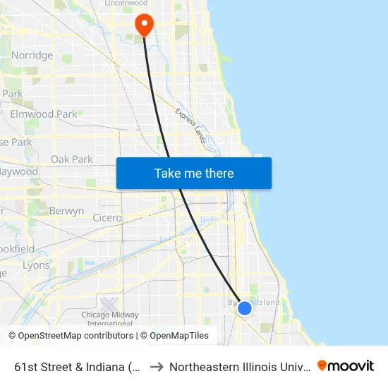 61st Street & Indiana (West) to Northeastern Illinois University map