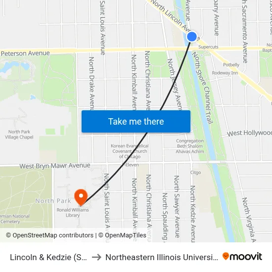 Lincoln & Kedzie (Se) to Northeastern Illinois University map