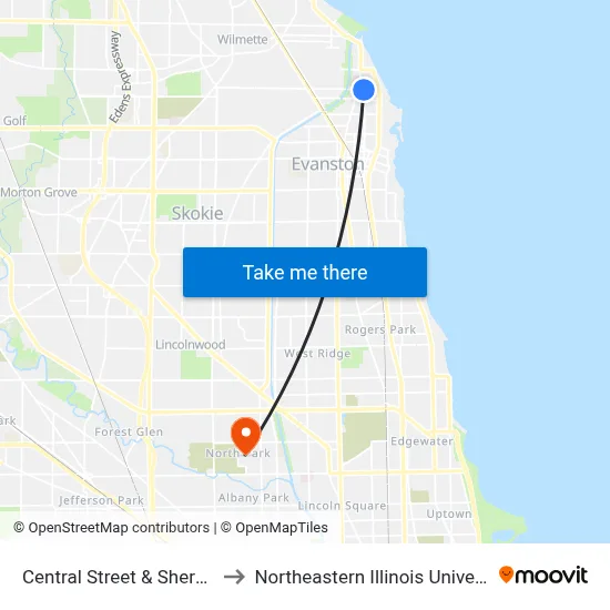 Central Street & Sherman to Northeastern Illinois University map