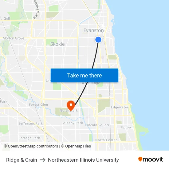 Ridge & Crain to Northeastern Illinois University map