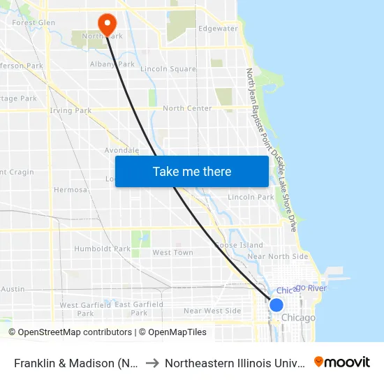 Franklin & Madison (North) to Northeastern Illinois University map