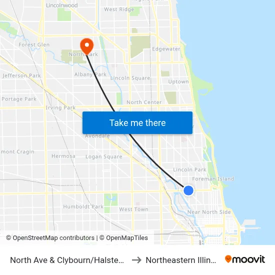 North Ave & Clybourn/Halsted (Red Line) (West) to Northeastern Illinois University map