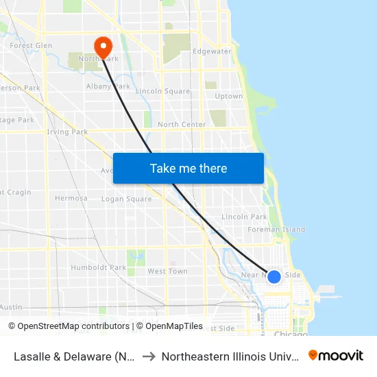 Lasalle & Delaware (North) to Northeastern Illinois University map