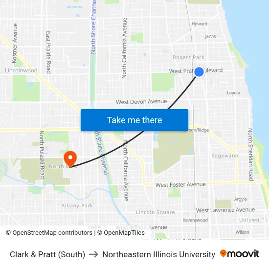 Clark & Pratt (South) to Northeastern Illinois University map