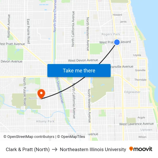Clark & Pratt (North) to Northeastern Illinois University map