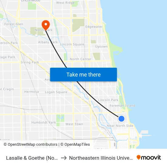 Lasalle & Goethe (North) to Northeastern Illinois University map