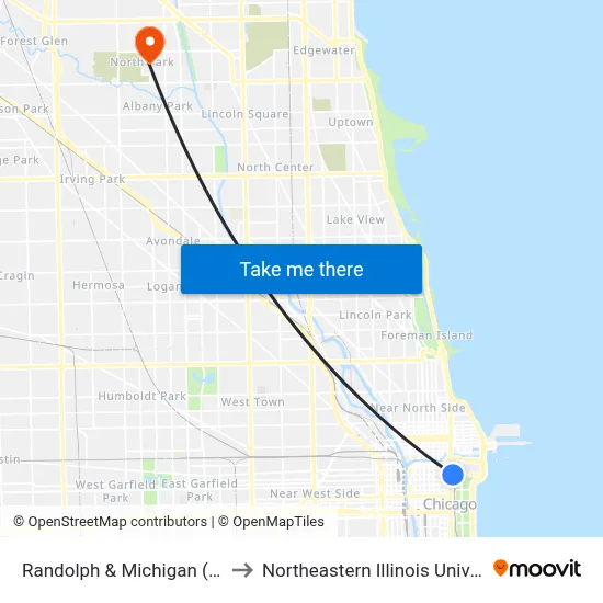 Randolph & Michigan (East) to Northeastern Illinois University map